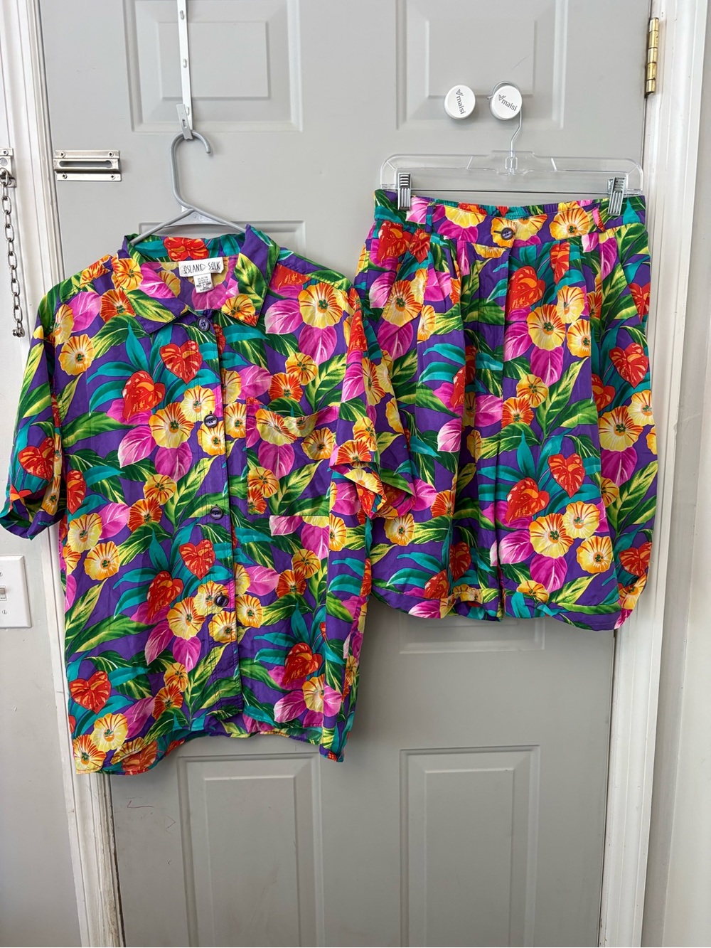 Vintage 90’s 100% Silk Floral Button-Down and high waist short set